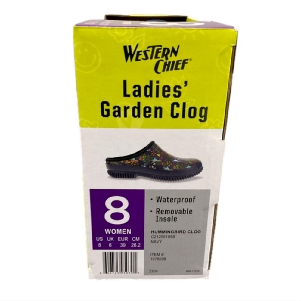 Western Chief Hummingbird Floral Women's Rubber Garden Clog Navy Size 7-10 NIB - Picture 6 of 9